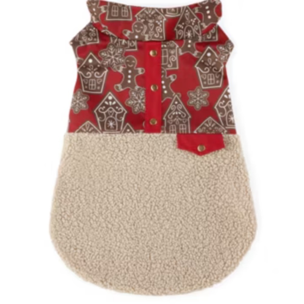 Paw &‎ Tail Red Gingerbread Dog Vest with Tan Sherpa Fur Christmas outfit medium